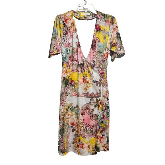 Etcetera Women's Maxi Dress 6 Multicolor Floral Surplice Neck Lined Short Sleeve - Picture 1 of 6